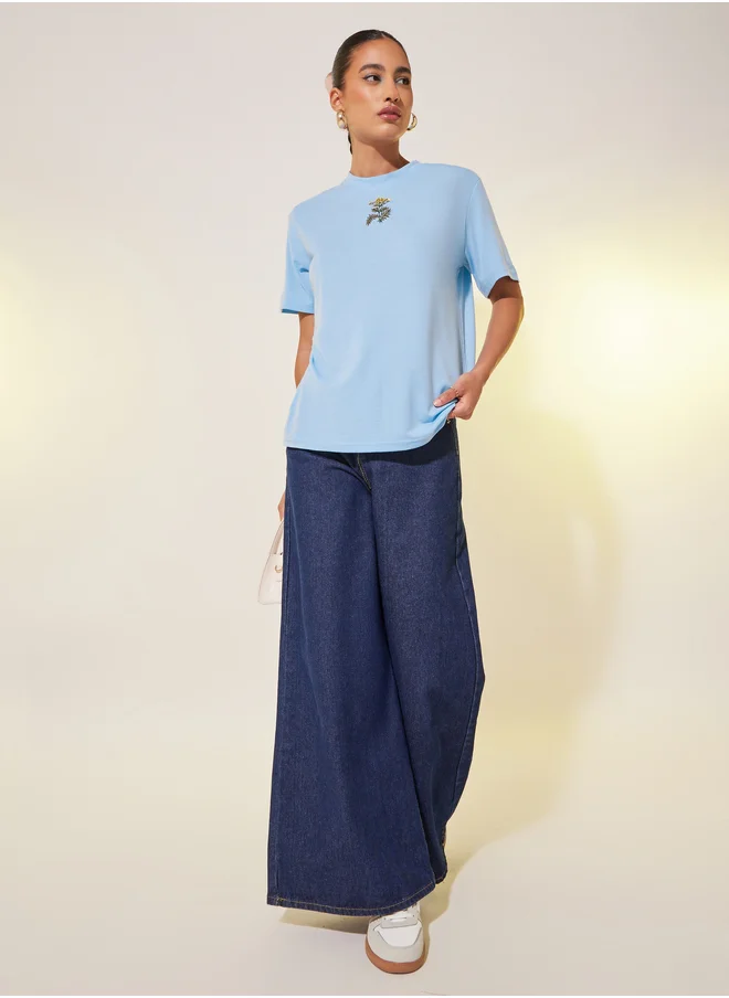 ستايلي Embroidered Round Neck T-Shirt
