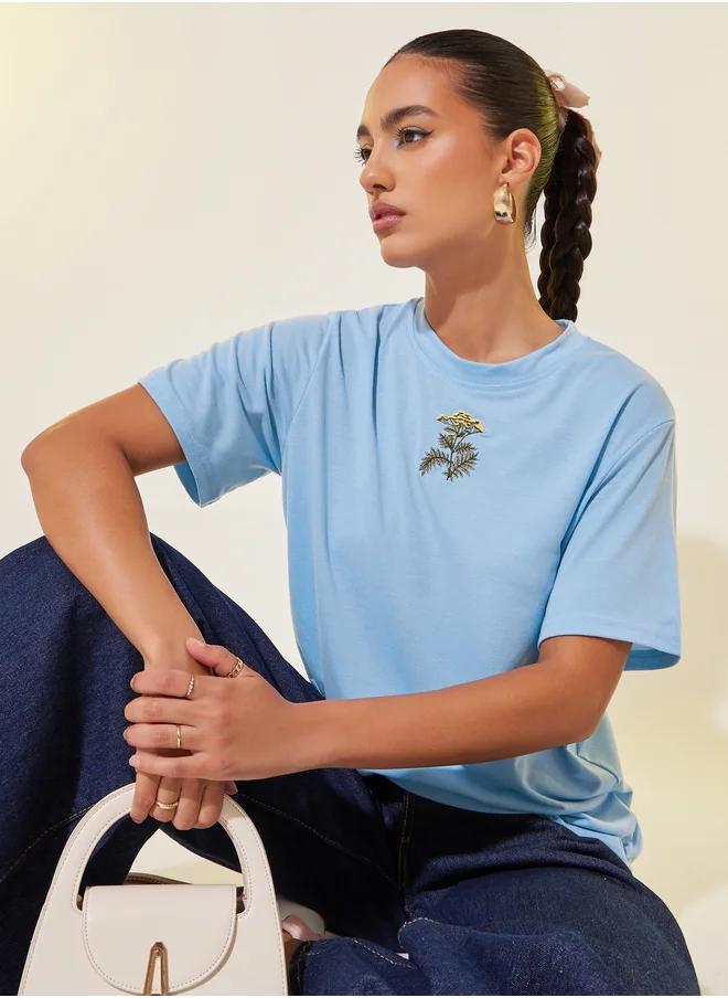 ستايلي Embroidered Round Neck T-Shirt