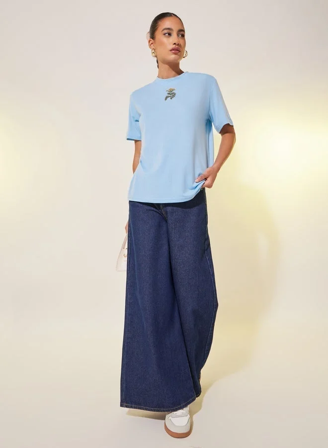 Take Two Embroidered Round Neck T-Shirt