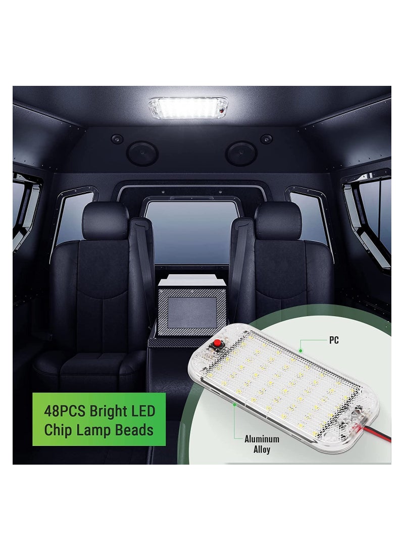 Excefore LED Interior Light 2PCS 10W 48 LED Universal Bright Interior Light with ON/OFF Switch for 12V-85V Car Van Truck Lorry Camper Boat Caravan Motorhome Dome Ceiling Light Ultra-thin Bright Crystal - Image 2