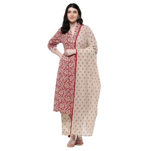 BIBA Women's Cotton Kurta Set (SKDJAPUD10878SS25RED_Red - Image 1