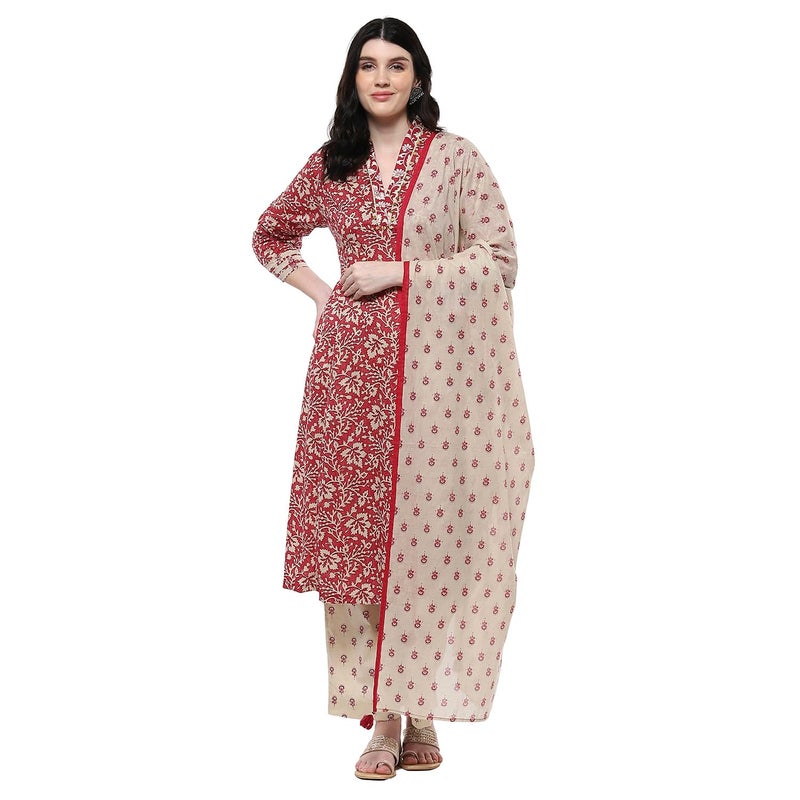 BIBA Women's Cotton Kurta Set (SKDJAPUD10878SS25RED_Red - Image 5