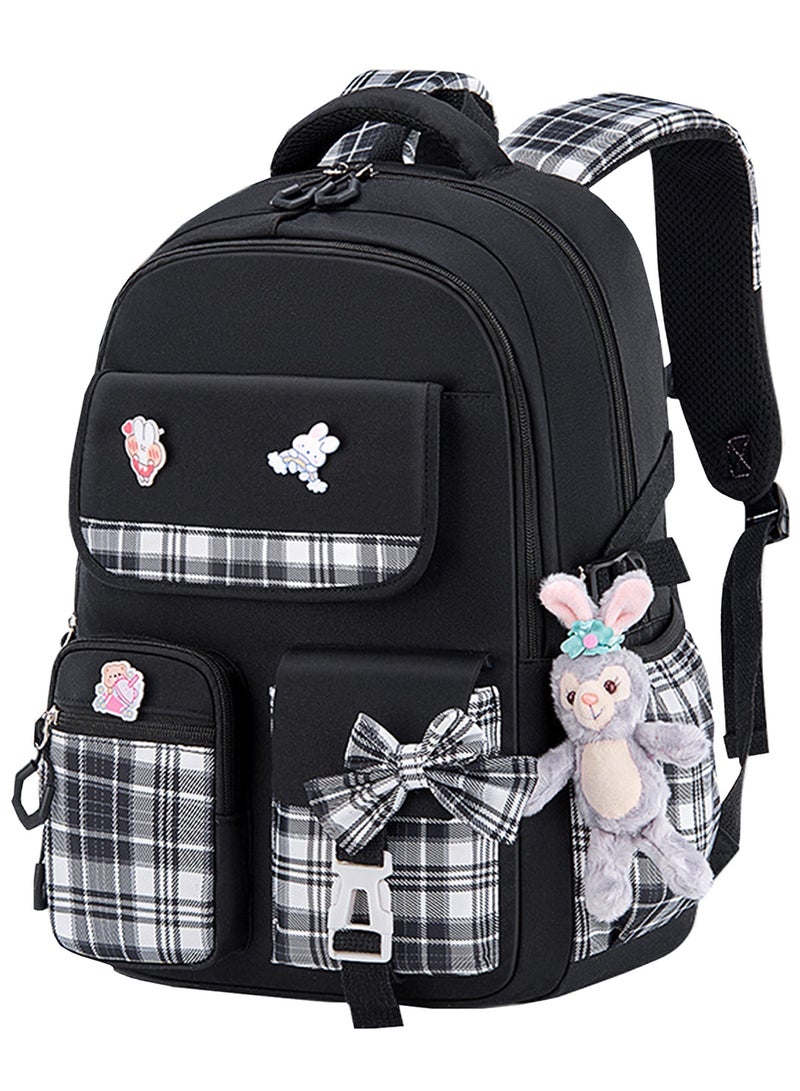 Qiccijoo Kids School Backpack for Boys and Girls Teens Elementary Backpack Large Toddler Bookbags Simple Modern Kindergarten Book Bag Lightweight Waterproof Cute Bag for Childï¼ˆBlackï¼‰ - Image 1