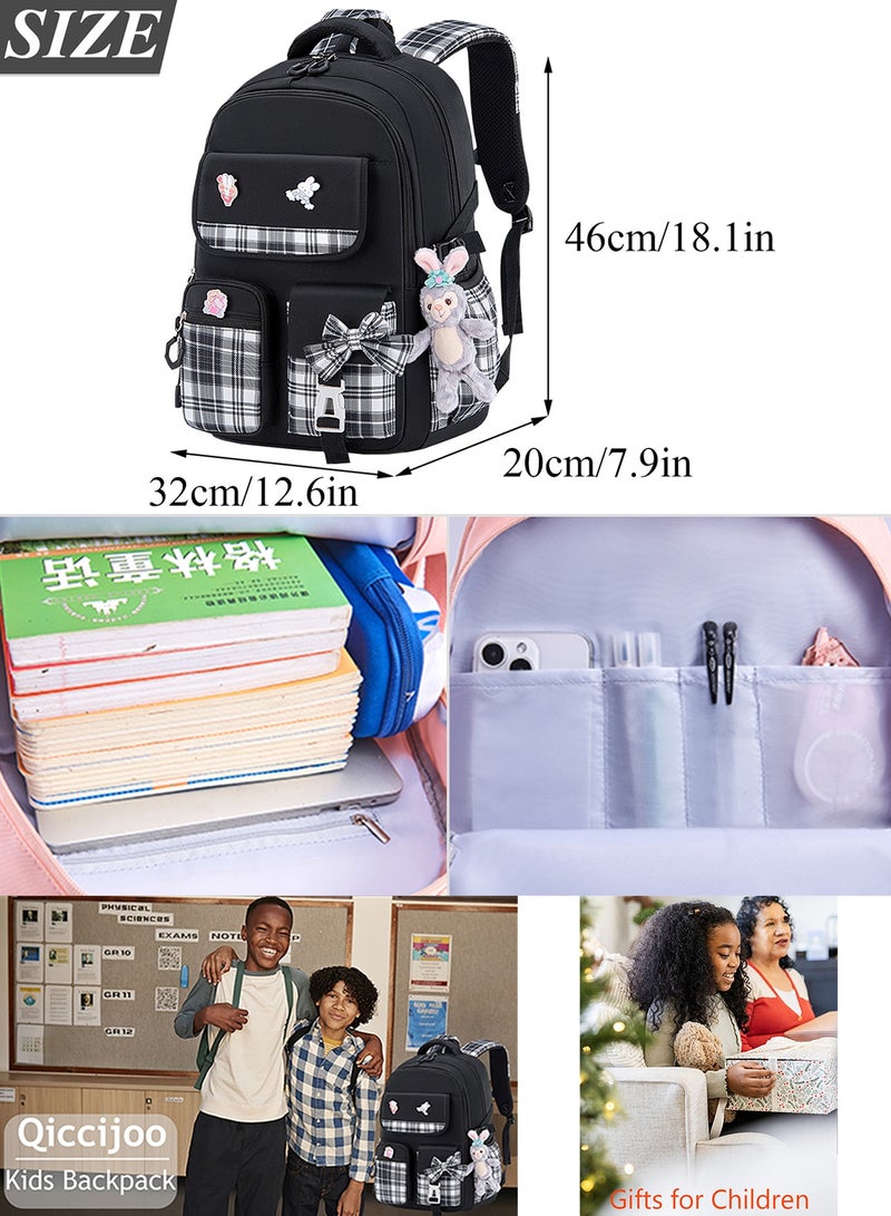 Qiccijoo Kids School Backpack for Boys and Girls Teens Elementary Backpack Large Toddler Bookbags Simple Modern Kindergarten Book Bag Lightweight Waterproof Cute Bag for Childï¼ˆBlackï¼‰ - Image 2