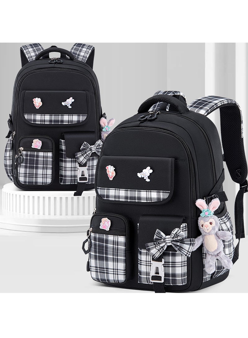 Qiccijoo Kids School Backpack for Boys and Girls Teens Elementary Backpack Large Toddler Bookbags Simple Modern Kindergarten Book Bag Lightweight Waterproof Cute Bag for Childï¼ˆBlackï¼‰ - Image 3