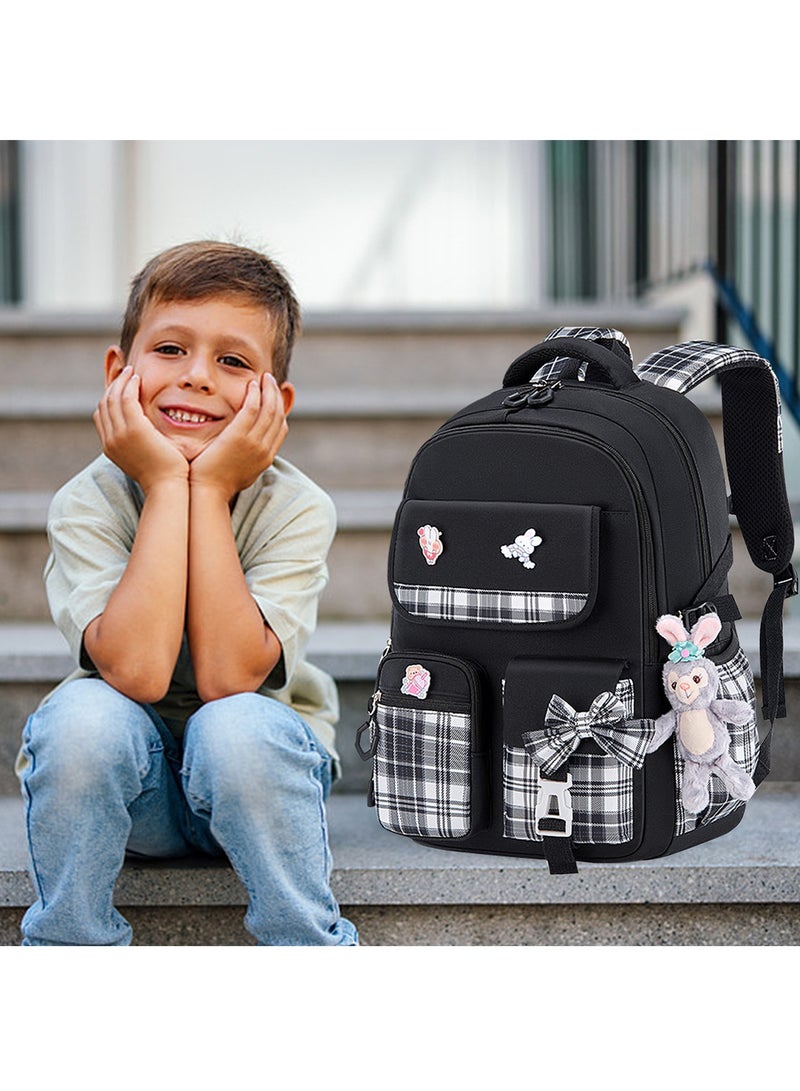Qiccijoo Kids School Backpack for Boys and Girls Teens Elementary Backpack Large Toddler Bookbags Simple Modern Kindergarten Book Bag Lightweight Waterproof Cute Bag for Childï¼ˆBlackï¼‰ - Image 4