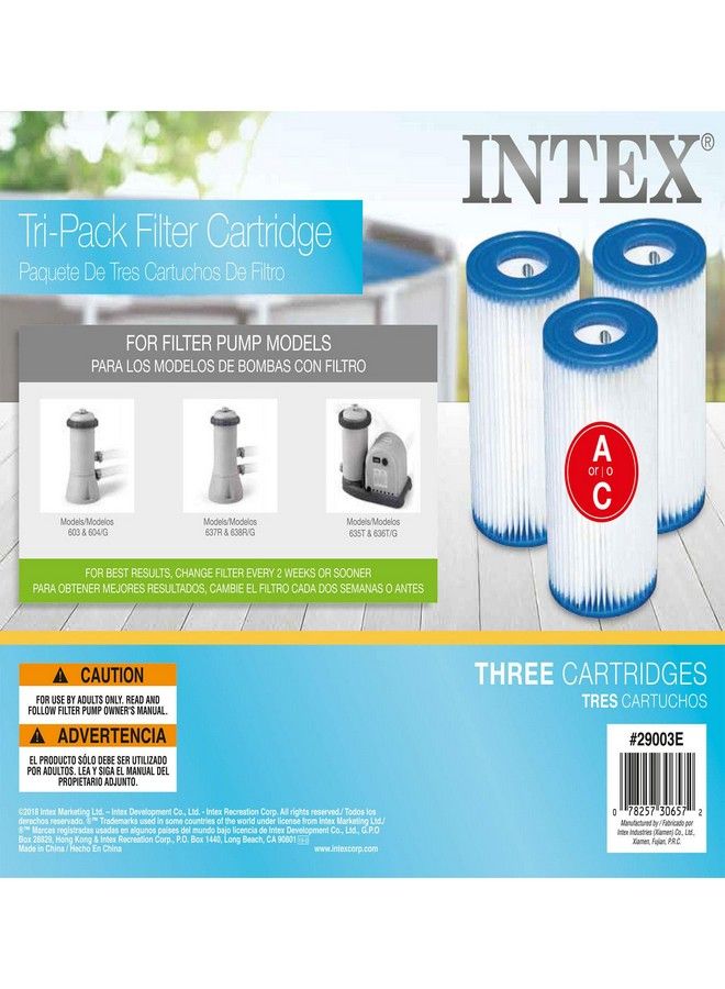 INTEX Intex FBA_29003E Type A or C Filter Cartridge for Pools, Three Pack, 3-Pack, Brown/A 