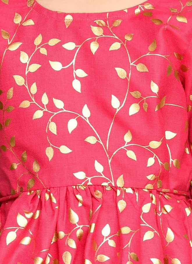 Saka Designs Fuchsia Floral Printed Kurti with Dhoti Pants for Girls