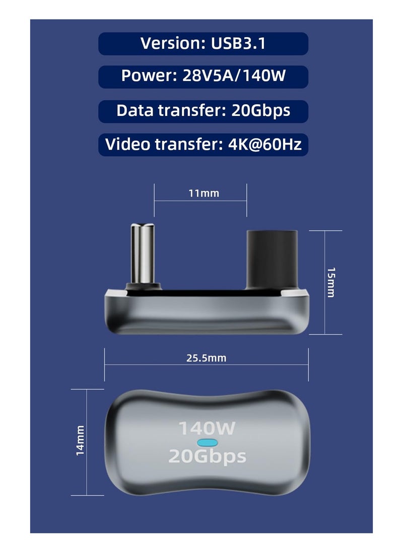 SYOSI - 2 Pcs 180° USB C Adapter, 180 Degree Angle USB-C Male to USB-C Female 20Gbps PD 140W Adapter for Steam Deck,Switch,Laptop,Tablet,Phone and More Type C Devices - Image 1
