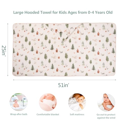 REMASS Toddler Bath Towel - Soft Muslin Baby Towel with Hood 25x51 Inches - Absorbent Hooded Bath Towel for Newborn, Infant & Toddler 0-4 Years - Cute Animal Beach Towel (Forest Squirrel) - Image 2