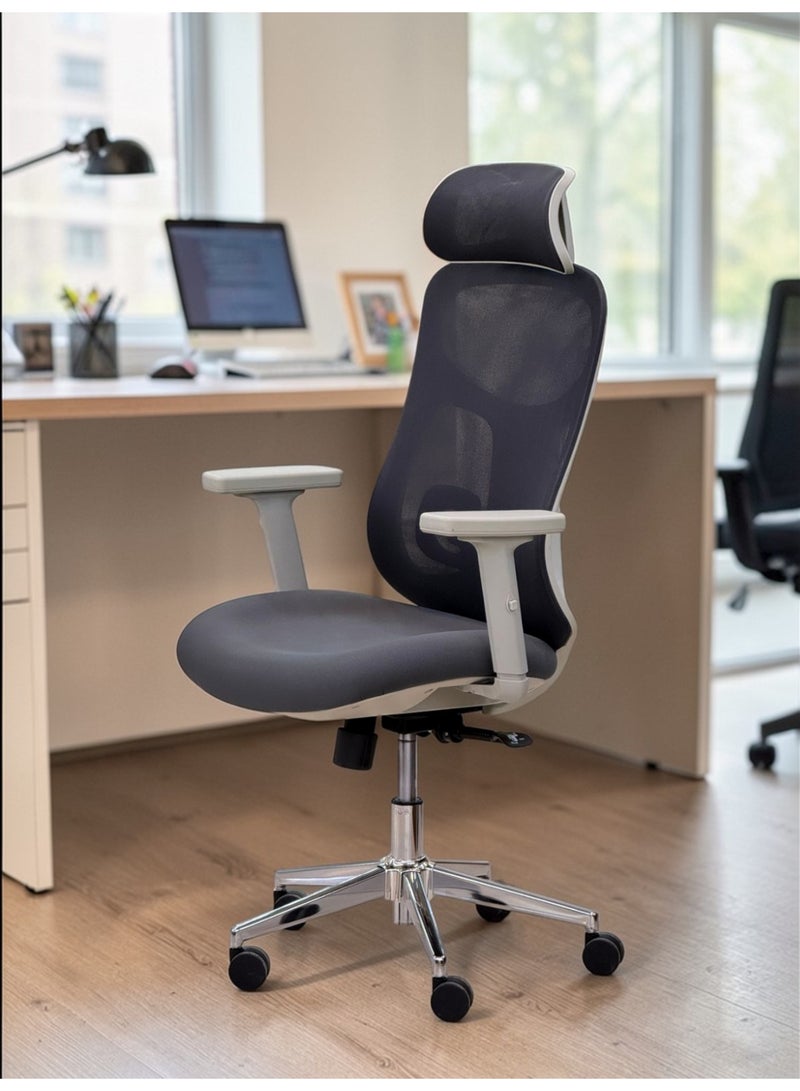 602B Executive Ergonomic Mesh Office Chair with High-Back Support, Adjustable Lumbar & Premium Chrome Base - Grey - Image 4