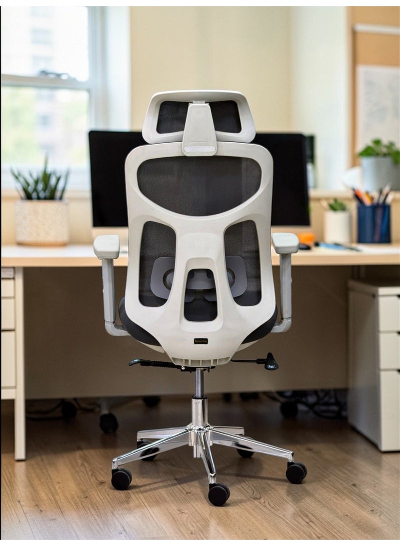 602B Executive Ergonomic Mesh Office Chair with High-Back Support, Adjustable Lumbar & Premium Chrome Base - Grey - Image 2