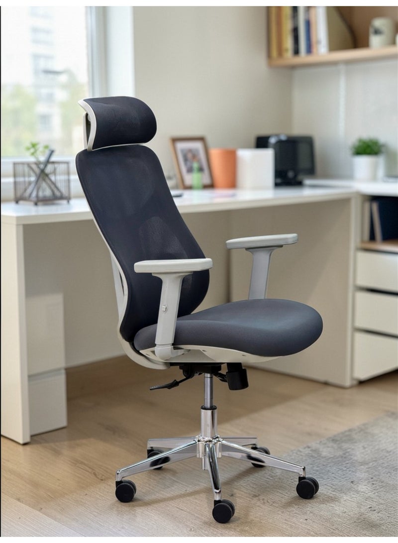 602B Executive Ergonomic Mesh Office Chair with High-Back Support, Adjustable Lumbar & Premium Chrome Base - Grey - Image 3