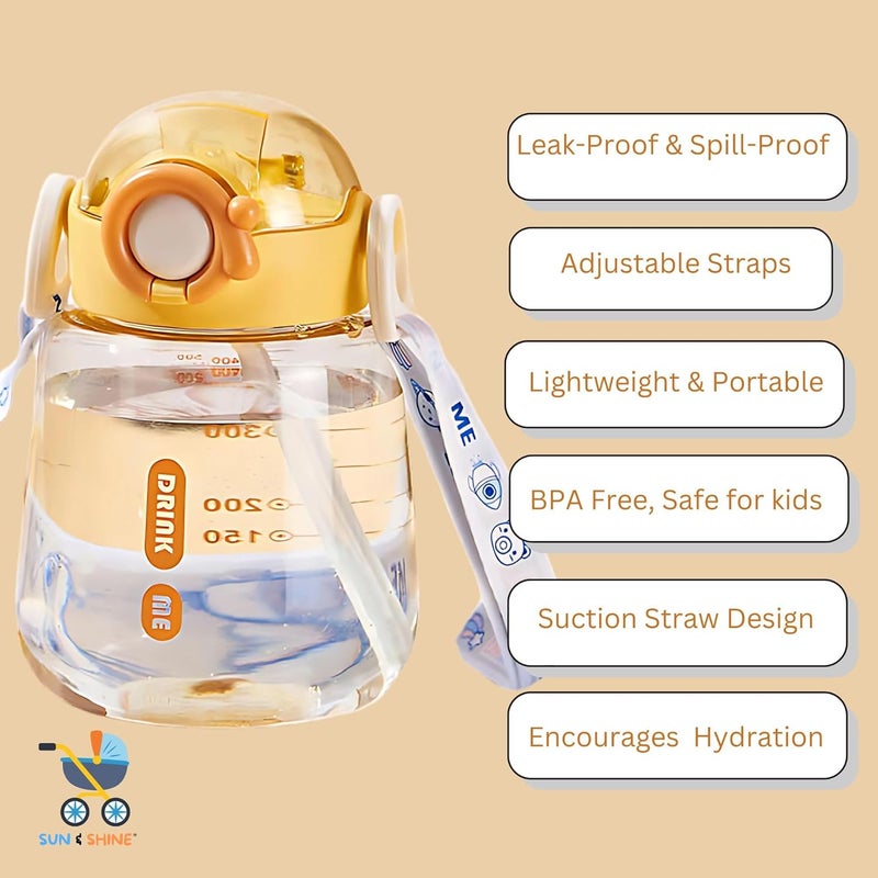 SUN SHINE | Sipper Water Bottle for School Kids | Boys and Girls with Straw | Leak Proof, BPA Free | 2-5 years | 500 ml bottle | Cute and Durable School Water Bottle (Bright Yellow, 500 ml) - Image 3