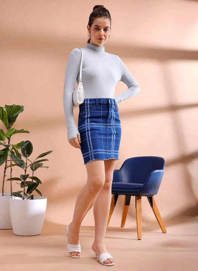 مرفوعة Women Slim Fit Casual Laser Print Denim Skirt