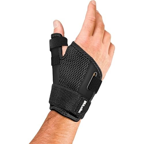 MUELLER Sports Medicine AdjusttoFit Thumb Brace Spica Splint Thumb Pain Relief Stabilizer for Men and Women Ideal for De Quervains Tenosynovitis Arthritis Sprains Fits Right or Left Black One Size