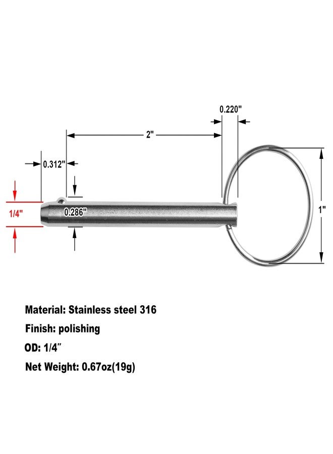 GBGS 10 Pack Quick Release Pin,Diameter 1/4"(6.35mm),Usable Length 2"(51mm),316 Stainless Steel,Bimini Top Pin, Marine Hardware - Image 2