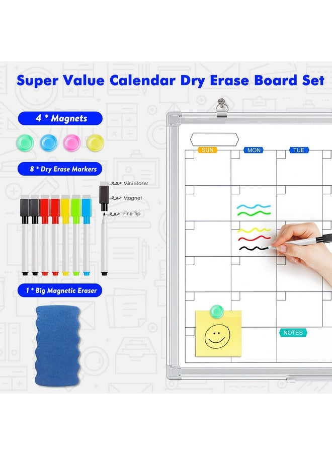 Tripollo - Dry Erase Calendar Whiteboard For Wall, 36" X 24" Magnetic Monthly Whiteboard Calendar Dry Erase, Wall Hanging Aluminum Frame Calendar Board With Tray For Home, School, Office (Silver Frame) - Image 1