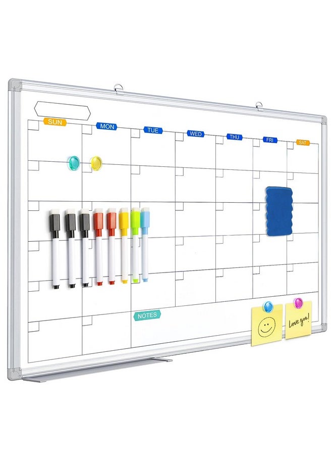 Tripollo - Dry Erase Calendar Whiteboard For Wall, 36" X 24" Magnetic Monthly Whiteboard Calendar Dry Erase, Wall Hanging Aluminum Frame Calendar Board With Tray For Home, School, Office (Silver Frame) - Image 1