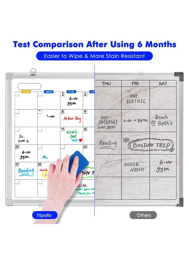 Tripollo - Dry Erase Calendar Whiteboard For Wall, 36" X 24" Magnetic Monthly Whiteboard Calendar Dry Erase, Wall Hanging Aluminum Frame Calendar Board With Tray For Home, School, Office (Silver Frame) - Image 1