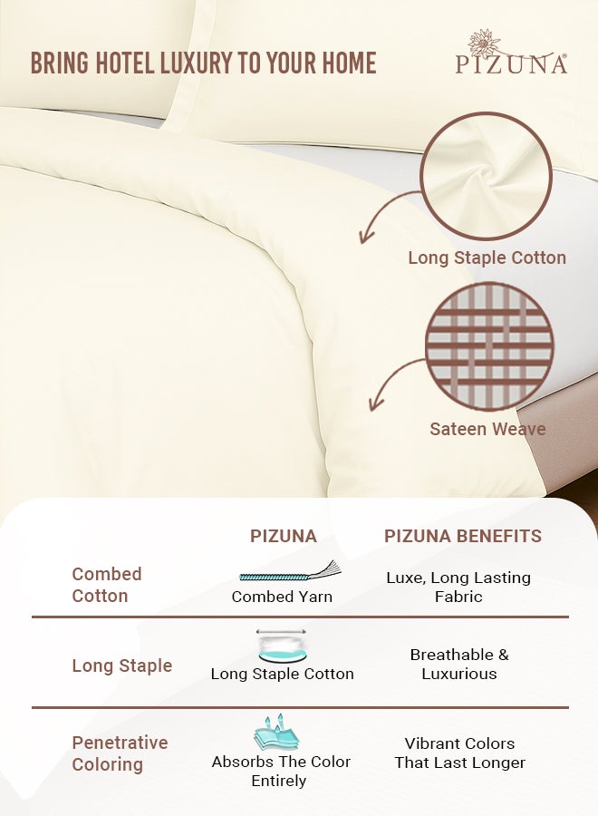 Pizuna Pure Combed Cotton Duvet Cover Double 200x200 cm New Ivory, 400 Thread Count Cool Breathable 100% Long Staple Cotton Sateen Weave Quilt Cover & 2 Pillowcases (Luxurious Bedding Set) - Image 2
