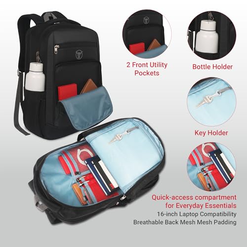 URBAN TRIBE Chrono Laptop Backpack 30L,Lightweight 450g, Fits 15.6 Inch Laptop, Water-Resistant College & Office Bag with Dedicated Laptop Compartment, Organizer Pockets & Key Holder -Black (Black) - Image 4