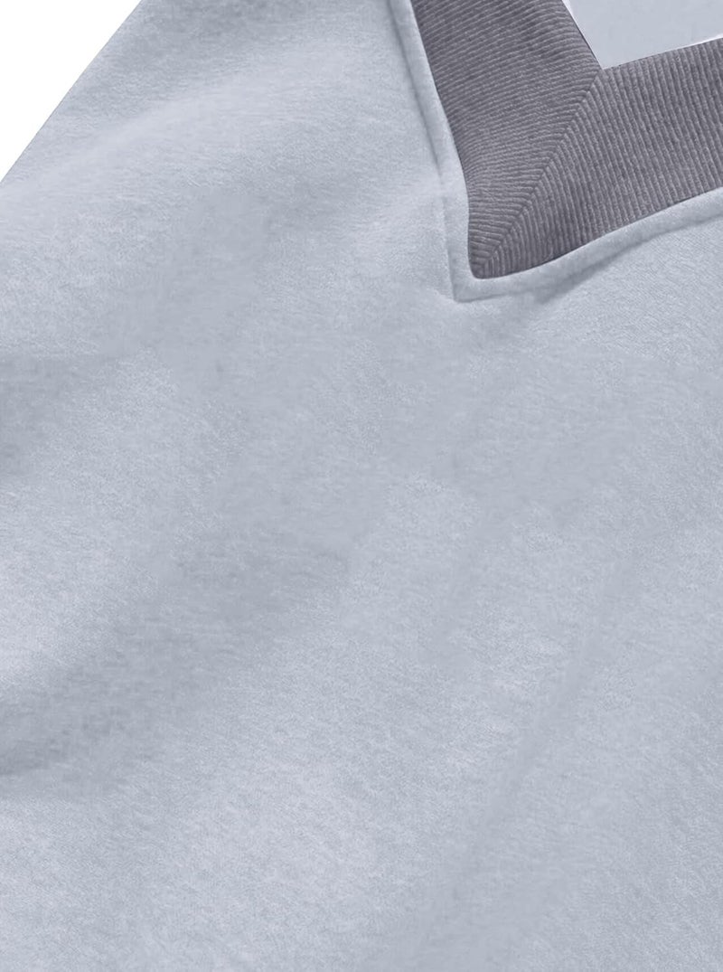 Hilinker Womens V Neck Oversized Sweatshirts Cute Pullover Color Block Long Sleeve Tops Grey B Medium - Image 2