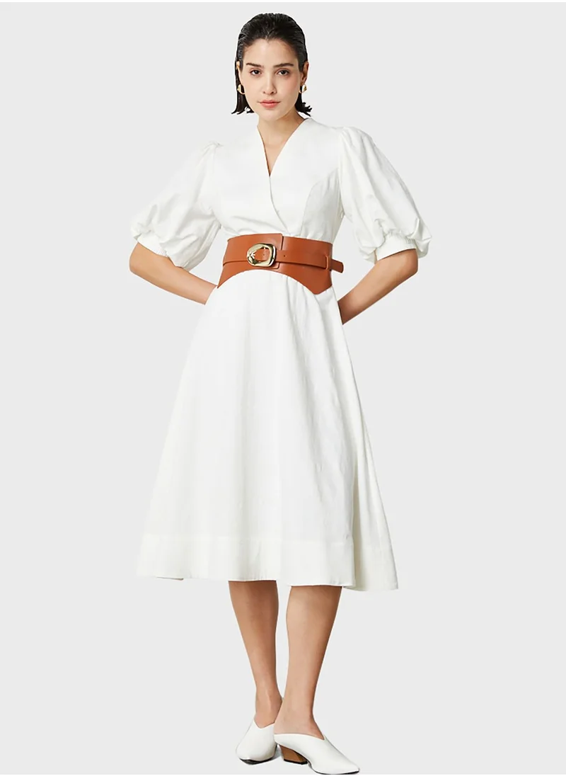 Femi9 Surplice Neck Belted Tiered Dress