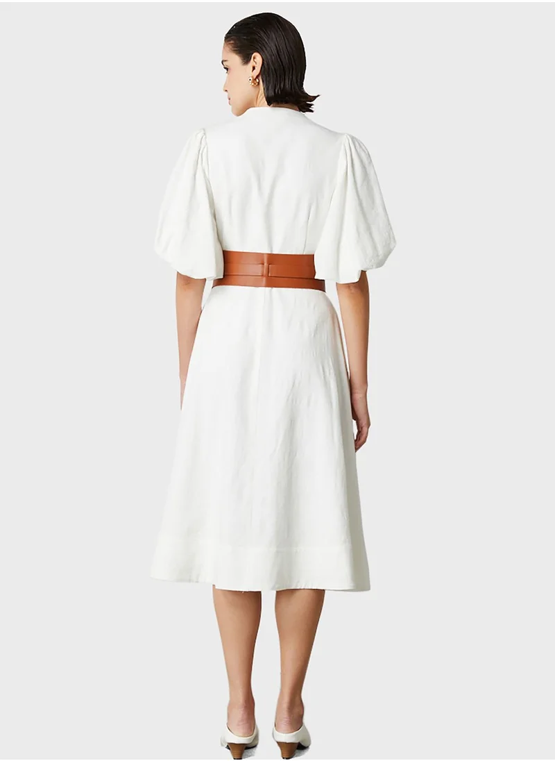Femi9 Surplice Neck Belted Tiered Dress