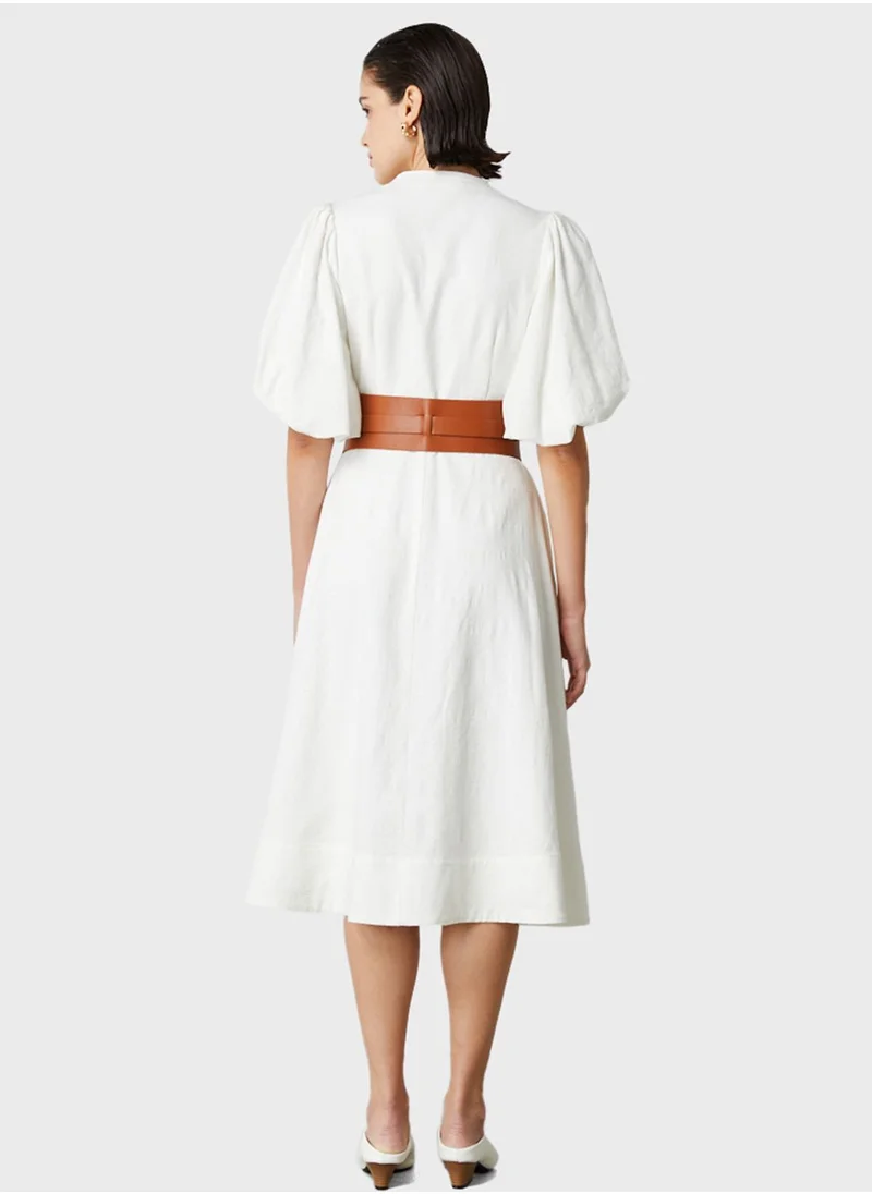 Femi9 Surplice Neck Belted Tiered Dress