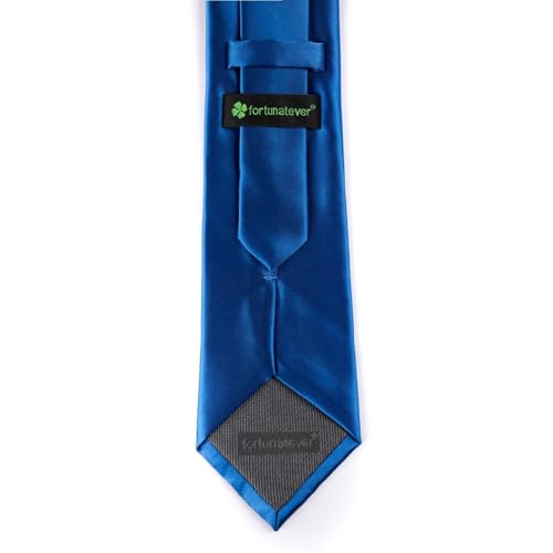 fortunatever Men's Handmade Satin Extra Long Necktie,Royal Blue Solid Tie With Gift Box - Image 2