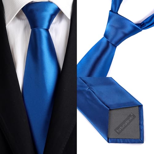fortunatever Men's Handmade Satin Extra Long Necktie,Royal Blue Solid Tie With Gift Box - Image 3
