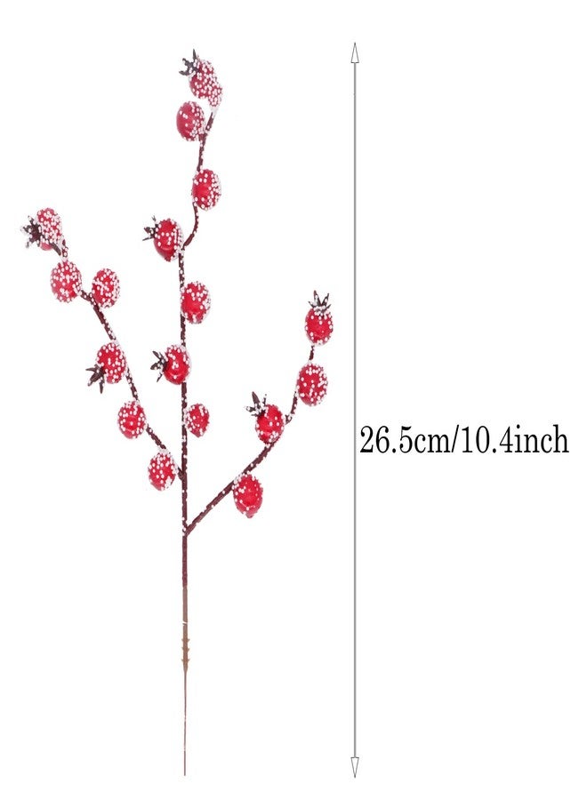 Kunjocy 12 Pack Artificial Red Berry Stems Frosted Holly Berry Picks Christmas Picks Sprays Snowy Berry Twig Branches for Xmas Tree Garland Wreath Craft Supplies Table Centerpiece Home Decorations (Red, 12) - Image 3
