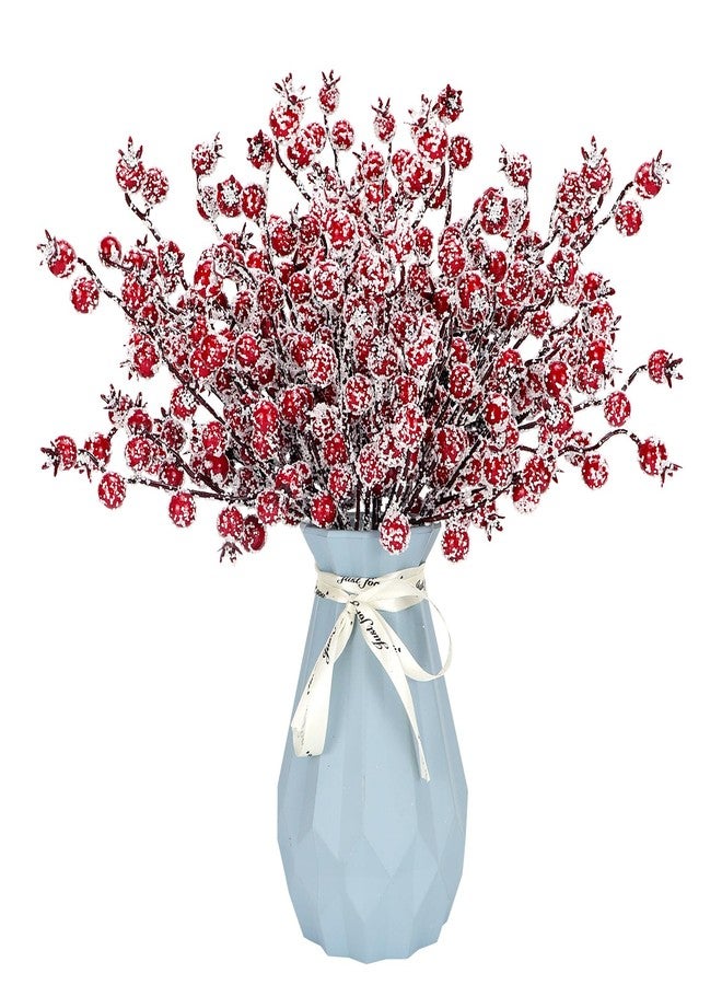 Kunjocy 12 Pack Artificial Red Berry Stems Frosted Holly Berry Picks Christmas Picks Sprays Snowy Berry Twig Branches for Xmas Tree Garland Wreath Craft Supplies Table Centerpiece Home Decorations (Red, 12) - Image 2
