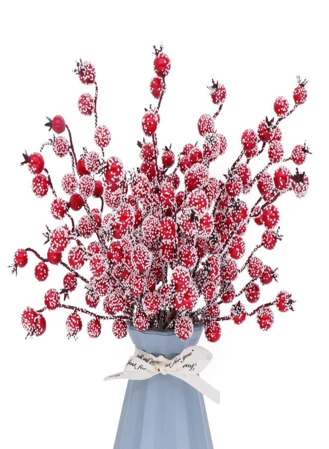 Kunjocy 12 Pack Artificial Red Berry Stems Frosted Holly Berry Picks Christmas Picks Sprays Snowy Berry Twig Branches for Xmas Tree Garland Wreath Craft Supplies Table Centerpiece Home Decorations (Red, 12) - Image 4