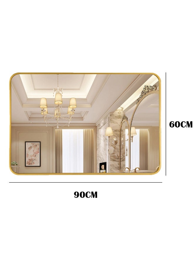 Bathroom Mirror, Wall Mounted Rectangle Mirror with Metal Frame for Vanity Makeup, Modern Wall Mirror for Bathroom, Hallway, Living Room Wall Decor (Gold, 60 * 90cm)  - Image 2