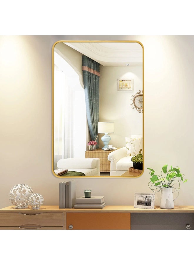 Bathroom Mirror, Wall Mounted Rectangle Mirror with Metal Frame for Vanity Makeup, Modern Wall Mirror for Bathroom, Hallway, Living Room Wall Decor (Gold, 60 * 90cm)  - Image 3