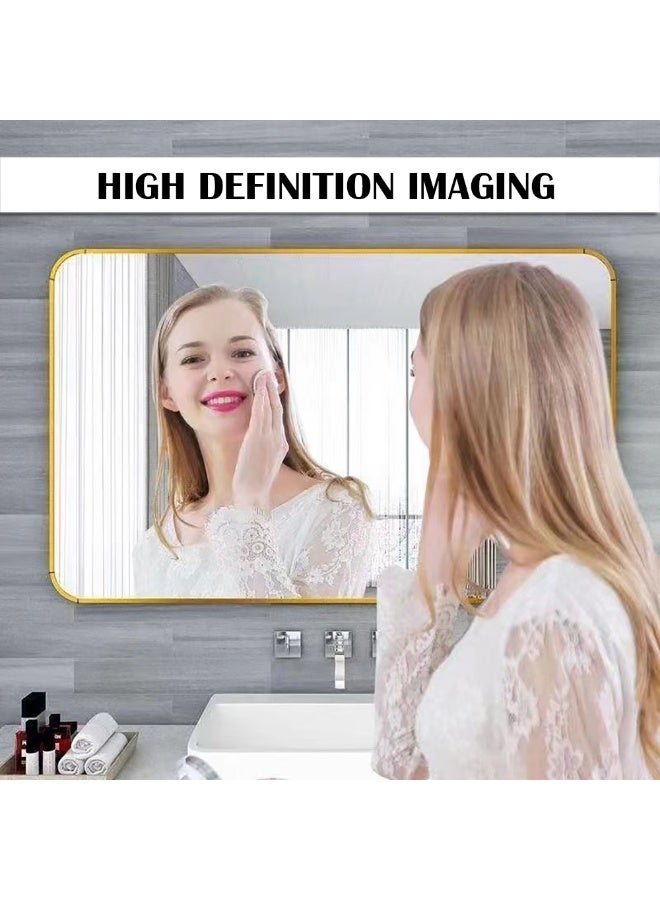 Bathroom Mirror, Wall Mounted Rectangle Mirror with Metal Frame for Vanity Makeup, Modern Wall Mirror for Bathroom, Hallway, Living Room Wall Decor (Gold, 60 * 90cm)  - Image 5
