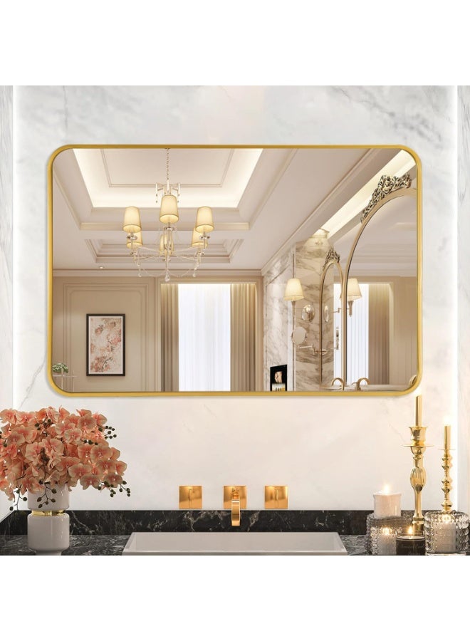 Bathroom Mirror, Wall Mounted Rectangle Mirror with Metal Frame for Vanity Makeup, Modern Wall Mirror for Bathroom, Hallway, Living Room Wall Decor (Gold, 60 * 90cm) - Image 1