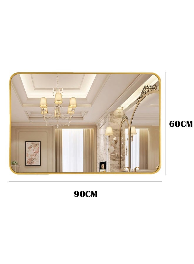 Bathroom Mirror, Wall Mounted Rectangle Mirror with Metal Frame for Vanity Makeup, Modern Wall Mirror for Bathroom, Hallway, Living Room Wall Decor (Gold, 60 * 90cm) - Image 2