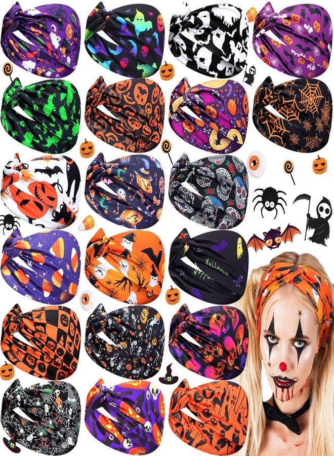 Hoteam 20 Pcs Halloween Headbands Bulk for Women Skeleton Headbands Elastic Non Slip Hair Accessories for Women Ghost Pumpkin Halloween Hairband - Image 1