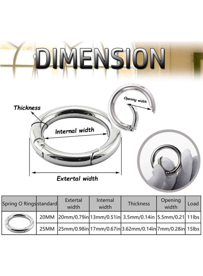 10 PCS Spring O Rings, Zinc Alloy Round Carabiner Spring Snap Clips Hook Round Metal Split Rings Small Clamp Clasp Keyring Buckle for Key Chains, Bag, Purse and Handbag, Silver 0.98'' - Image 2