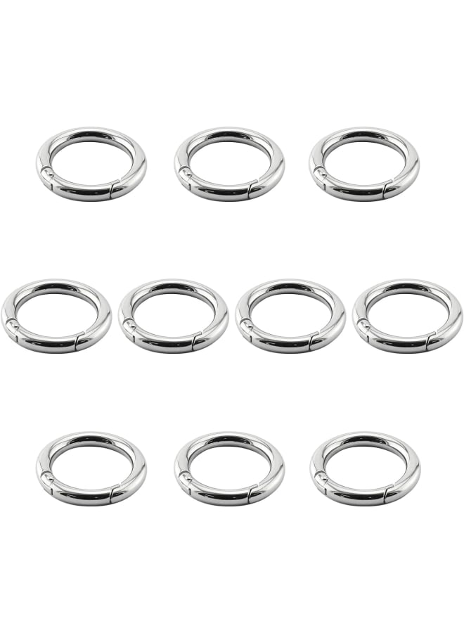 10 PCS Spring O Rings, Zinc Alloy Round Carabiner Spring Snap Clips Hook Round Metal Split Rings Small Clamp Clasp Keyring Buckle for Key Chains, Bag, Purse and Handbag, Silver 0.98'' - Image 1
