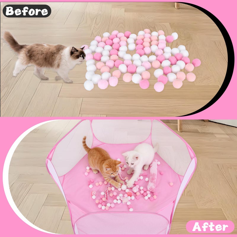 Foxtell Pink Cat Ball Pit Include 115 PCS Interactive Cat Toys for Indoor Bored Self Play Enrichment Toy for Indoor Cats Interactive Fun and Exercise - Image 5