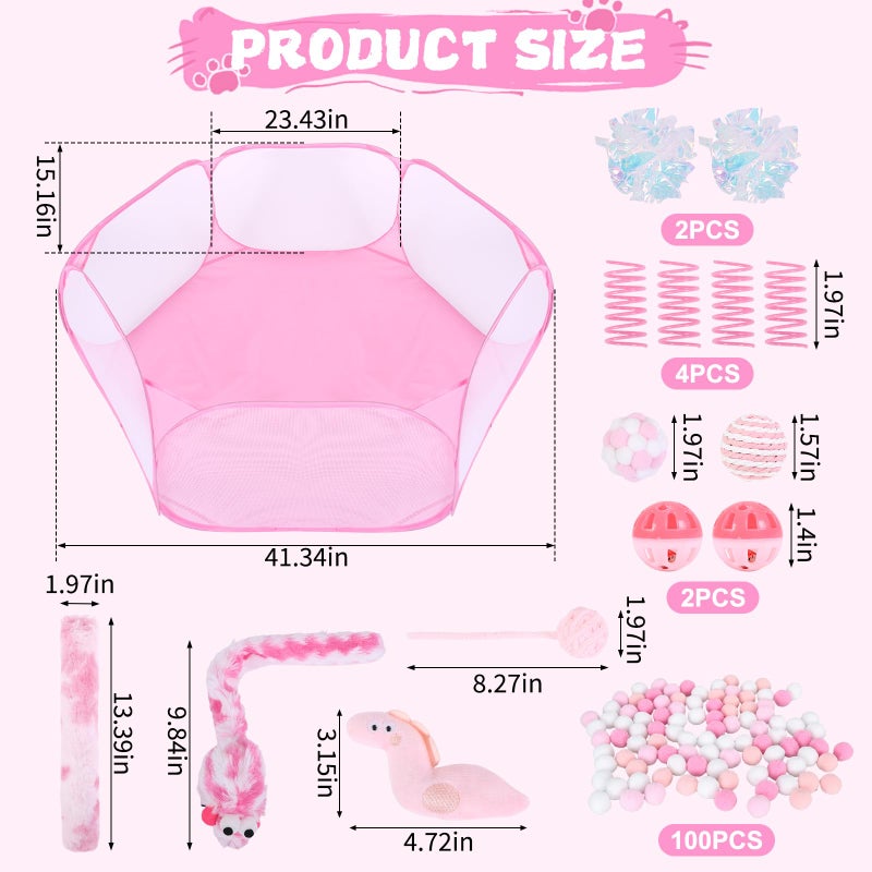 Foxtell Pink Cat Ball Pit Include 115 PCS Interactive Cat Toys for Indoor Bored Self Play Enrichment Toy for Indoor Cats Interactive Fun and Exercise - Image 2