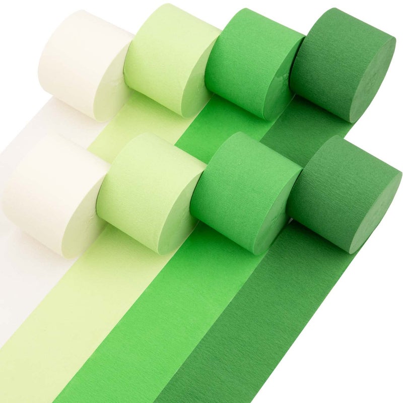 Captain Decor Captain DÃ©cor 8 Green Streamers with White, 656ft Pack of Green Crepe Paper Roll for Party Decorations, Party Streamers for Birthday Decorations (1.8 inch x 82 ft/Roll) - Image 1
