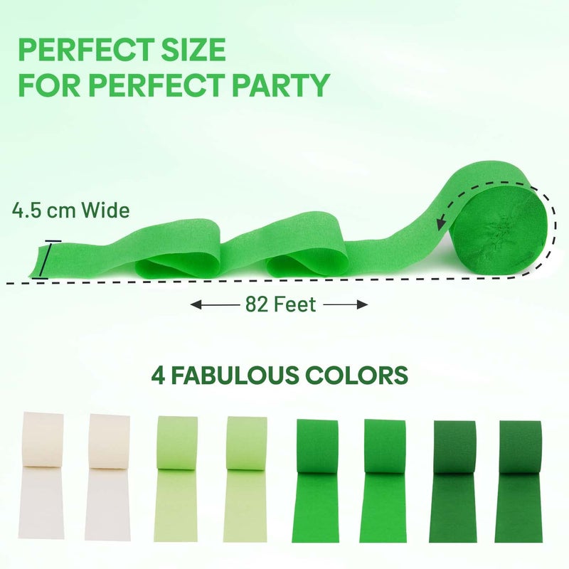 Captain Decor Captain DÃ©cor 8 Green Streamers with White, 656ft Pack of Green Crepe Paper Roll for Party Decorations, Party Streamers for Birthday Decorations (1.8 inch x 82 ft/Roll) - Image 3