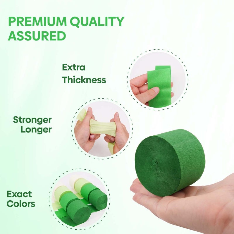 Captain Decor Captain DÃ©cor 8 Green Streamers with White, 656ft Pack of Green Crepe Paper Roll for Party Decorations, Party Streamers for Birthday Decorations (1.8 inch x 82 ft/Roll) - Image 4