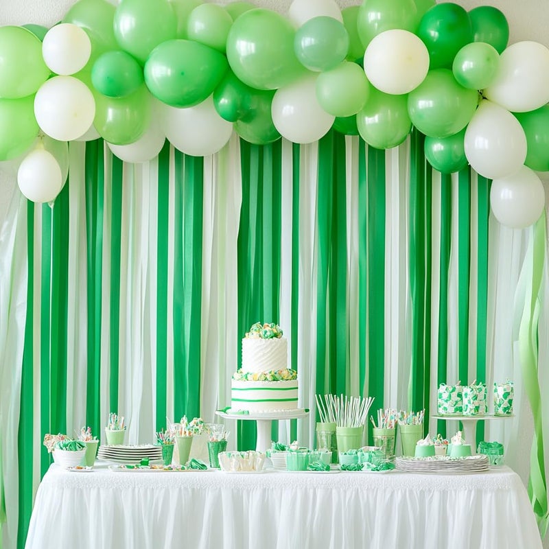 Captain Decor Captain DÃ©cor 8 Green Streamers with White, 656ft Pack of Green Crepe Paper Roll for Party Decorations, Party Streamers for Birthday Decorations (1.8 inch x 82 ft/Roll) - Image 2