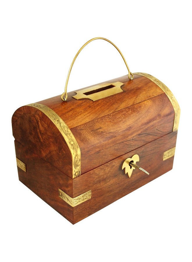 ITOS365 Wooden Money Bank Big Gullak Piggy Coin Box With Inner Lock Gifts Items, Modern - Image 1